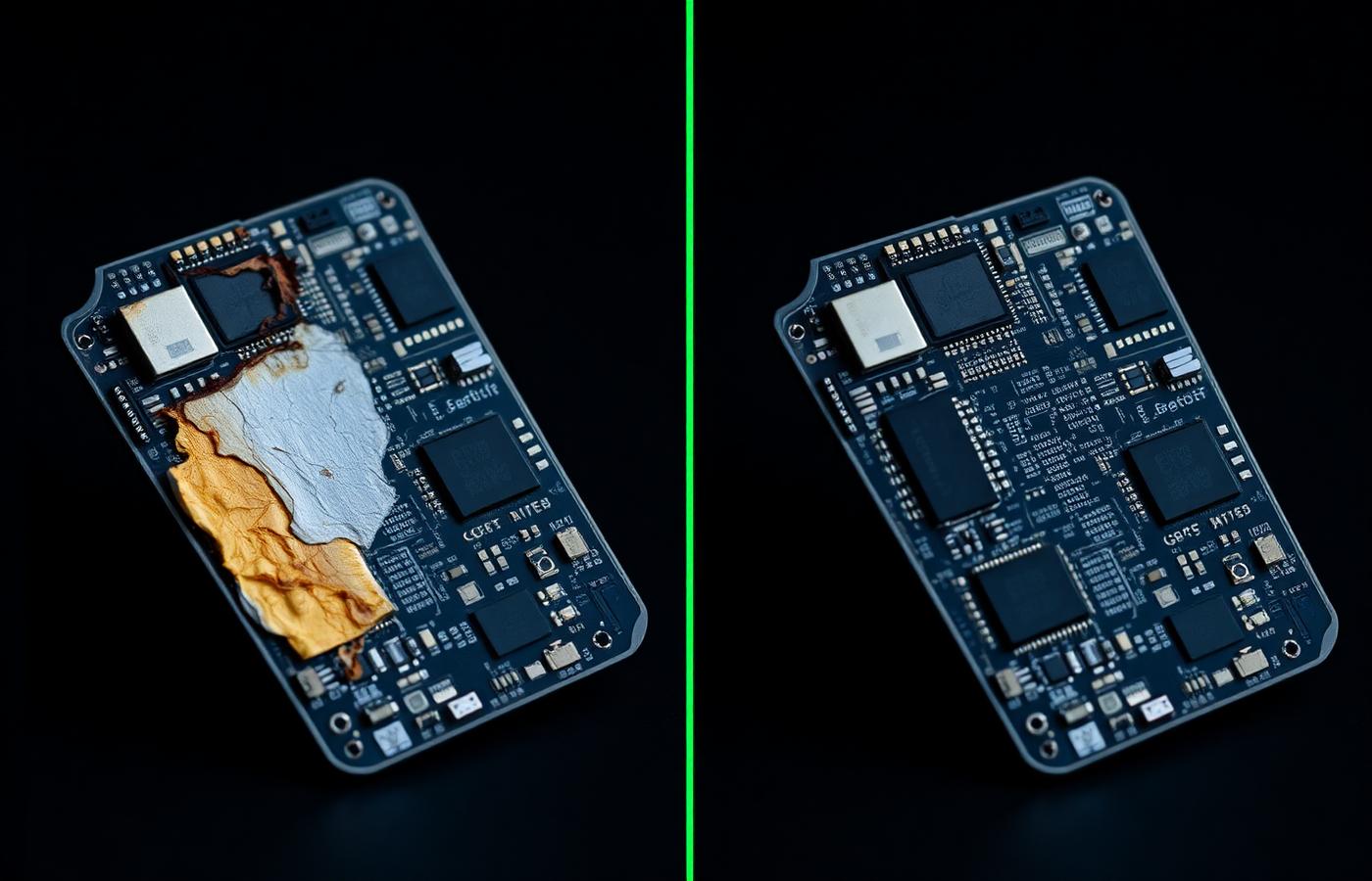 Placa danificada e reparada